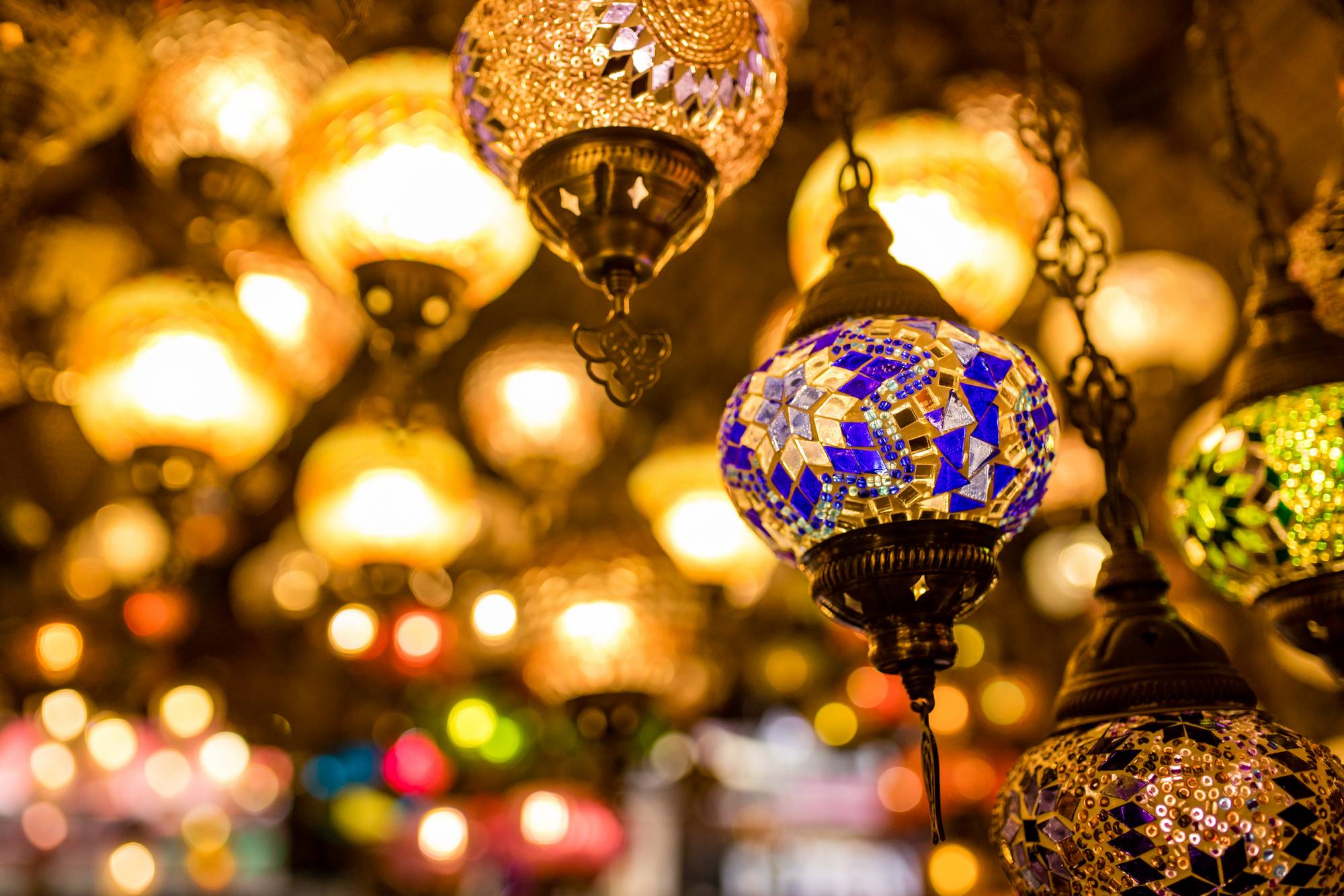 Turkish glass mosaic lamp in grand bazaar vintage.